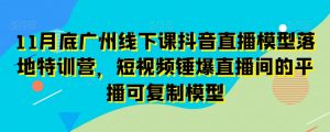 11月底广州线下课抖音直播模型落地特训营，短视频锤爆直播间的平播可复制模型-遨游资源库
