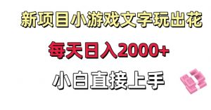 新项目小游戏文字玩出花日入2000+，每天只需一小时，小白直接上手【揭秘】-遨游资源库