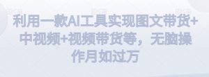 利用一款AI工具实现图文带货+中视频+视频带货等，无脑操作月如过万【揭秘】-遨游资源库