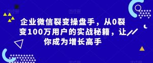企业微信裂变操盘手，从0裂变100万用户的实战秘籍，让你成为增长高手-遨游资源库