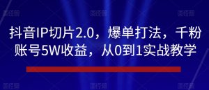 抖音IP切片2.0，爆单打法，千粉账号5W收益，从0到1实战教学【揭秘】-遨游资源库