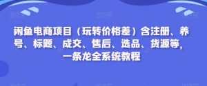 闲鱼电商项目（玩转价格差）含注册、养号、标题、成交、售后、选品、货源等，一条龙全系统教程-遨游资源库