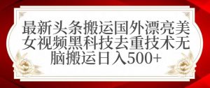 最新头条搬运国外漂亮美女视频黑科技去重技术无脑搬运日入500+【揭秘】-遨游资源库