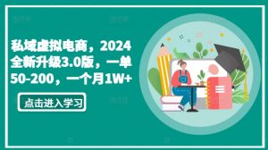 私域虚拟电商，2024全新升级3.0版，一单50-200，一个月1W+【揭秘】-遨游资源库