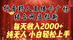 每天收入2000+，抖音野人直播卡广场，结合网盘拉新，纯无人，小白轻松上手【揭秘】-遨游资源库