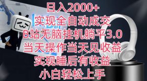 日入2000+，实现全自动成交，B站无脑挂机躺平3.0，当天操作当天见收益，实现睡后有收益【揭秘】-遨游资源库