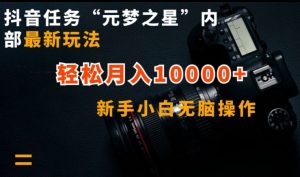 抖音任务“元梦之星”内部最新玩法，新手小白无脑操作，轻松月入10000+【揭秘】-遨游资源库