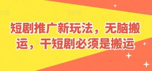 短剧推广新玩法，无脑搬运，干短剧必须是搬运【揭秘】-遨游资源库