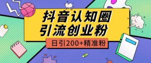 外面收费3980抖音认知圈引流创业粉玩法日引200+精准粉【揭秘】-遨游资源库