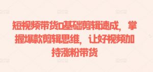 短视频带货0基础剪辑速成，掌握爆款剪辑思维，让好视频加持涨粉带货-遨游资源库