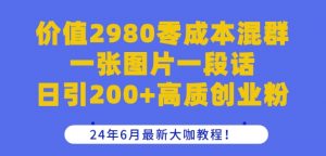 价值2980零成本混群一张图片一段话日引200+高质创业粉,24年6月最新大咖教程【揭秘】-遨游资源库