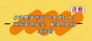 小说推文夸克UC大佬日入3张纯干货分享,解决你的所以问题-遨游资源库