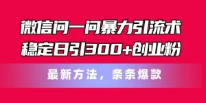 微信问一问暴力引流术，稳定日引300+创业粉，最新方法，条条爆款【揭秘】-遨游资源库