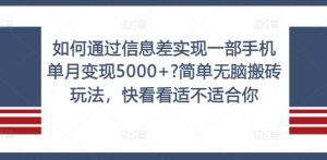 如何通过信息差实现一部手机单月变现5000+?简单无脑搬砖玩法，快看看适不适合你【揭秘】-遨游资源库