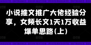 小说推文推广大佬经验分享，女频长文1天1万收益爆单思路(上)-遨游资源库