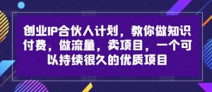 创业IP合伙人计划，教你做知识付费，做流量，卖项目，一个可以持续很久的优质项目-遨游资源库