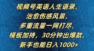 视频号英语人生语录，多重流量一网打尽，模板加持，30分钟出爆款，新手也能日入1000+【揭秘】-遨游资源库