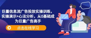 巨量信息流广告投放实操训练，实操演示+心法分析，从0基础成为巨量广告高手-遨游资源库