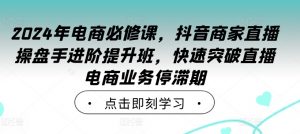 2024年电商必修课，抖音商家直播操盘手进阶提升班，快速突破直播电商业务停滞期-遨游资源库