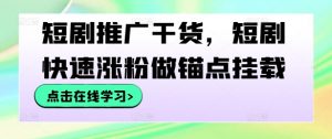 短剧推广干货，短剧快速涨粉做锚点挂载-遨游资源库