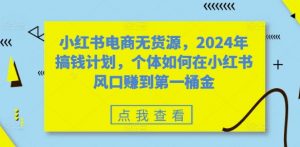 小红书电商无货源,2024年搞钱计划,个体如何在小红书风口赚到第一桶金-遨游资源库
