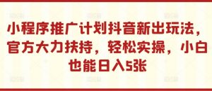 小程序推广计划抖音新出玩法，官方大力扶持，轻松实操，小白也能日入5张【揭秘】-遨游资源库
