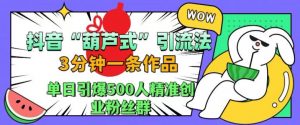 抖音葫芦式引流法,三分钟一条作品,单日引爆抖音500人精准创业粉丝群【揭秘】-遨游资源库