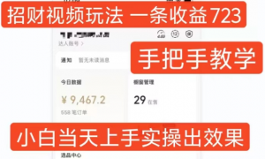 招财视频玩法，一条视频收益723，手把手教学，小白当天可上手-遨游资源库