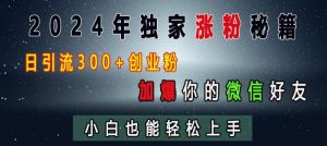 2024年独家涨粉秘籍，日引流300+创业粉，加爆你的微信好友，小白也能轻松上手-遨游资源库