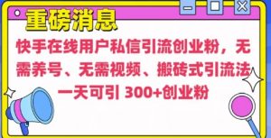 快手最新引流创业粉方法,无需养号、无需视频、搬砖式引流法【揭秘】-遨游资源库