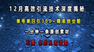 最新高效引流技术深度揭秘 ，单号单日引300+精准创业粉，一分钟一条原创素材，引爆你的私域流量-遨游资源库