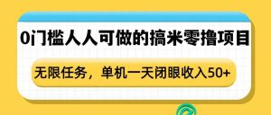 0门槛人人可做的搞米零撸项目，无限任务，单机一天闭眼收入50+-遨游资源库