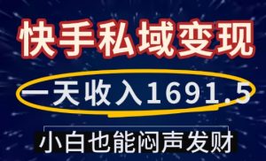 一天收入1691.5，快手私域变现，小白也能闷声发财-遨游资源库