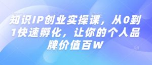 知识IP创业实操课，从0到1快速孵化，让你的个人品牌价值百W-遨游资源库