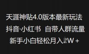 天涯神贴4.0版本最新玩法,抖音·小红书自带人群流量,新手小白轻松月入过W-遨游资源库