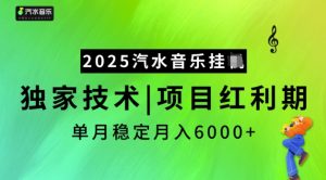 2025汽水音乐挂JI,独家技术,项目红利期,稳定月入5k【揭秘】-遨游资源库