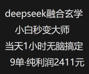 抖音小红书deepseek融合玄学,纯小白秒变大师,当天1小时无脑搞定9单,纯利润上千-遨游资源库