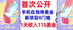 在线挣美金新项目，0门槛，1天收入115美刀，无脑操作，真正被动收入-遨游资源库