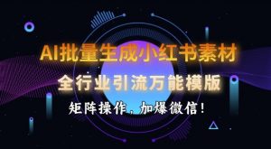 AI批量生成小红书素材，全行业引流万能模版，矩阵操作，加爆微信-遨游资源库