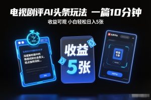 电视剧评AI头条玩法，一篇10分钟，收益可观，小白轻松日入5张+【独家】-遨游资源库