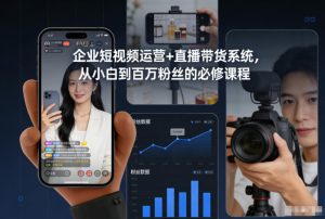 企业短视频运营+直播带货系统,从小白到百万粉丝的必修课程-遨游资源库