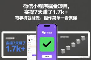 微信小程序掘金项目，实操7天賺了1.7k+，有手机就能做，操作简单一看就懂【揭秘】-遨游资源库