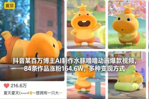 抖音某百万博主AI制作水豚噜噜动画爆款视频，84条作品涨粉164.6W，多种变现方式-遨游资源库