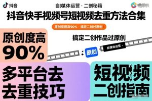 抖音快手视频号短视频去重方法合集，原创度提高90%，搞定二创作品过原创-遨游资源库