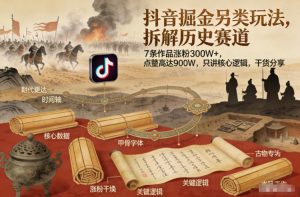 抖音掘金另类玩法，拆解历史赛道，7条作品涨粉300W+，点赞量高达900W，只讲核心逻辑，干货分享-遨游资源库