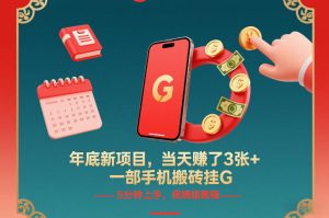 年底新项目，当天賺了3张+，一部手机搬砖挂G，5分钟上手，保姆级教程【揭秘】-遨游资源库