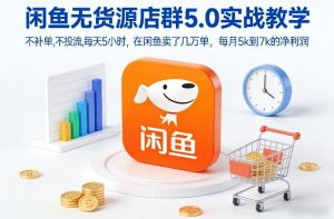 闲鱼无货源店群5.0实战教学，不补单，不投流，每天5小时，在闲鱼卖了几万单，每月5k到7k的净利润-遨游资源库