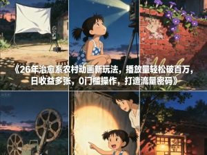 26年治愈系农村动画新玩法，播放量轻松破百万，日收益多张，0门槛操作，打造流量密码-遨游资源库