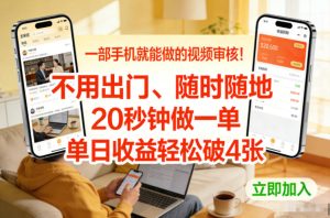 一部手机就能做的视频审核！不用出门，随时随地，20秒钟做一单，单日收益轻松破4张【揭秘】-遨游资源库