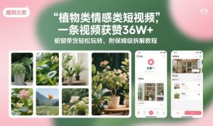 植物类情感类短视频，一条视频获赞36W+，橱窗带货轻松玩转，附保姆级拆解教程-遨游资源库